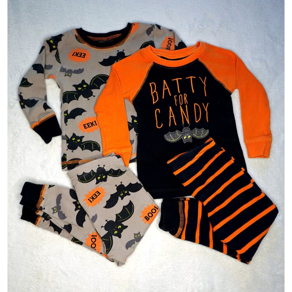 Just One You by Carter's 18M Halloween Pajama Lot 2 Sets Bats "Batty for Candy"